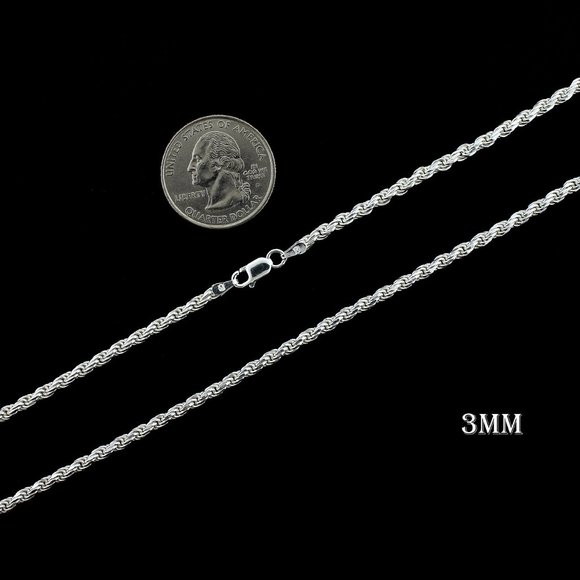 Real 925 SOLID Sterling Silver 3mm Rope Chain Necklace 20" inch - Picture 2 of 6